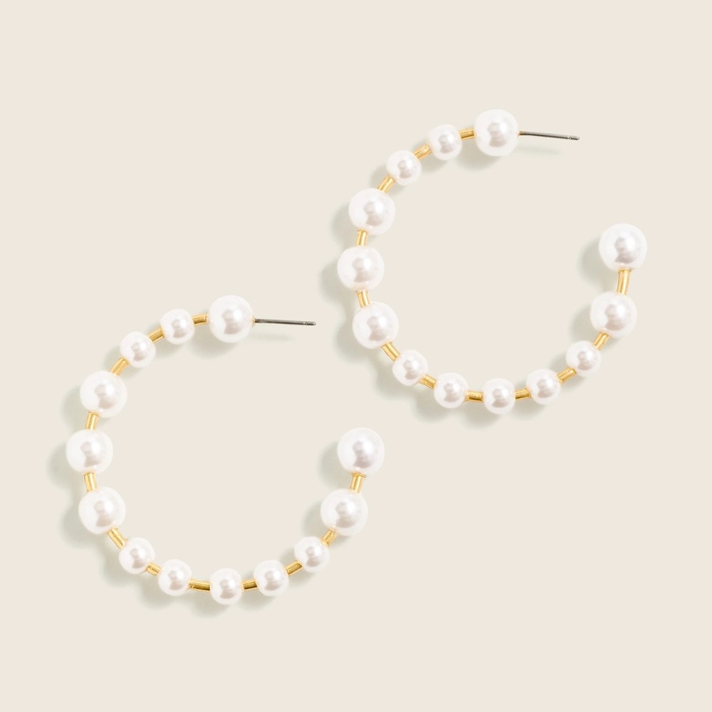 NWT J Crew Pearl Bead Hoop Earrings